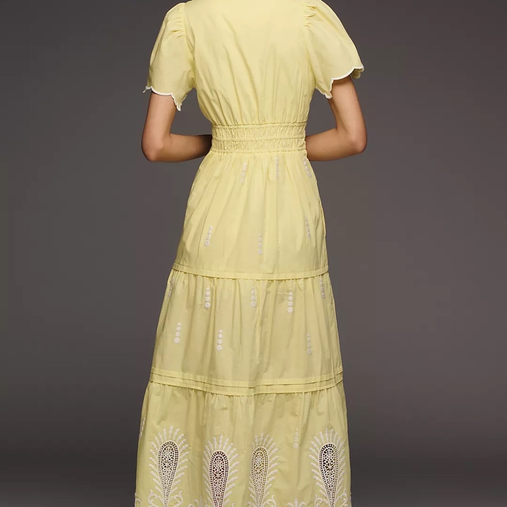 Anthropologie Yellow Embroidered Tiered Maxi Dress - Picture 2 of 8